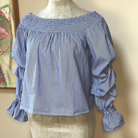 Rebecca Minkoff Off the Shoulder Ruffle Top Blue S - Picture 2 of 8